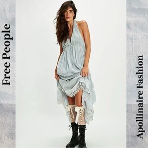 Free People Sunflower Bustle Light Blue Midi Dress